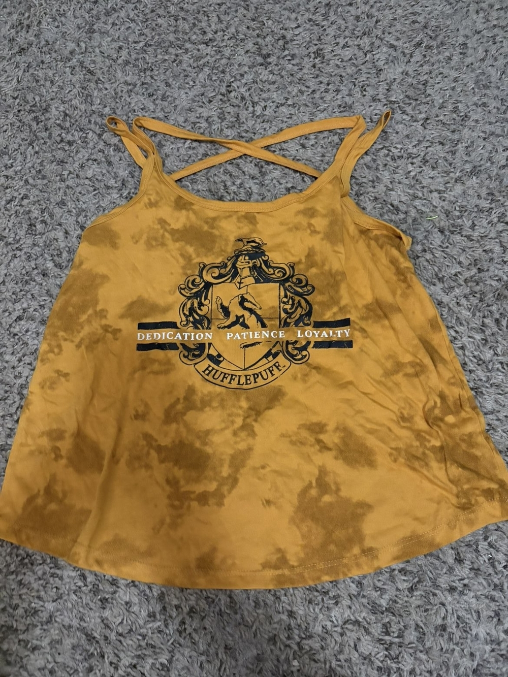 Hot Topic Yellow Tie-Dye Hufflepuff Crisscross Tank